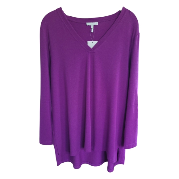 Hinson Wu Christy 3/4 Sleeve Tailored Knit VNeck Tee Shirt Boysenberry Sz S NWT - Picture 7 of 13